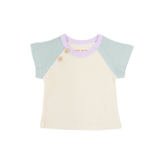Baby Raglan Tee in Sage and Cream Waffle Jersey by Le Petit Society — image 2