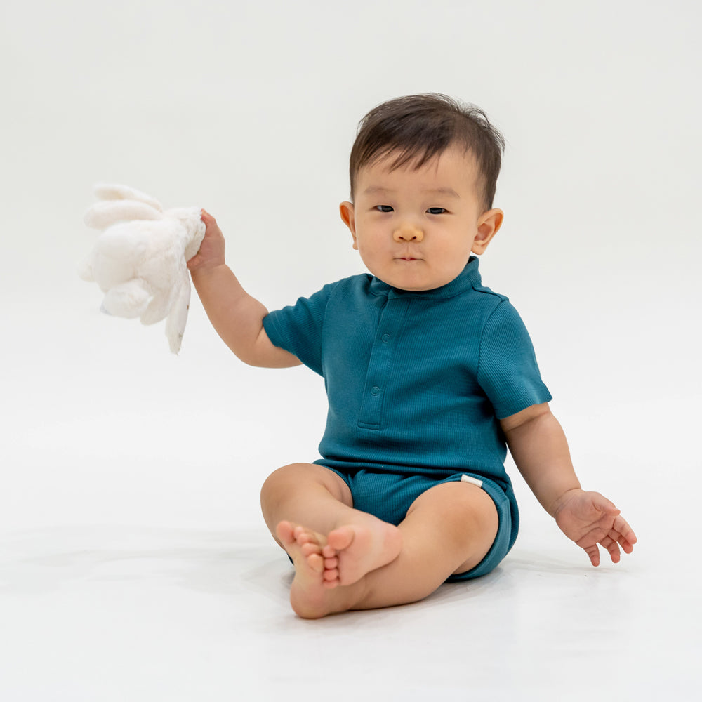 Baby Boy Rib Knit Romper in Forest Green by Le Petit Society — image 10