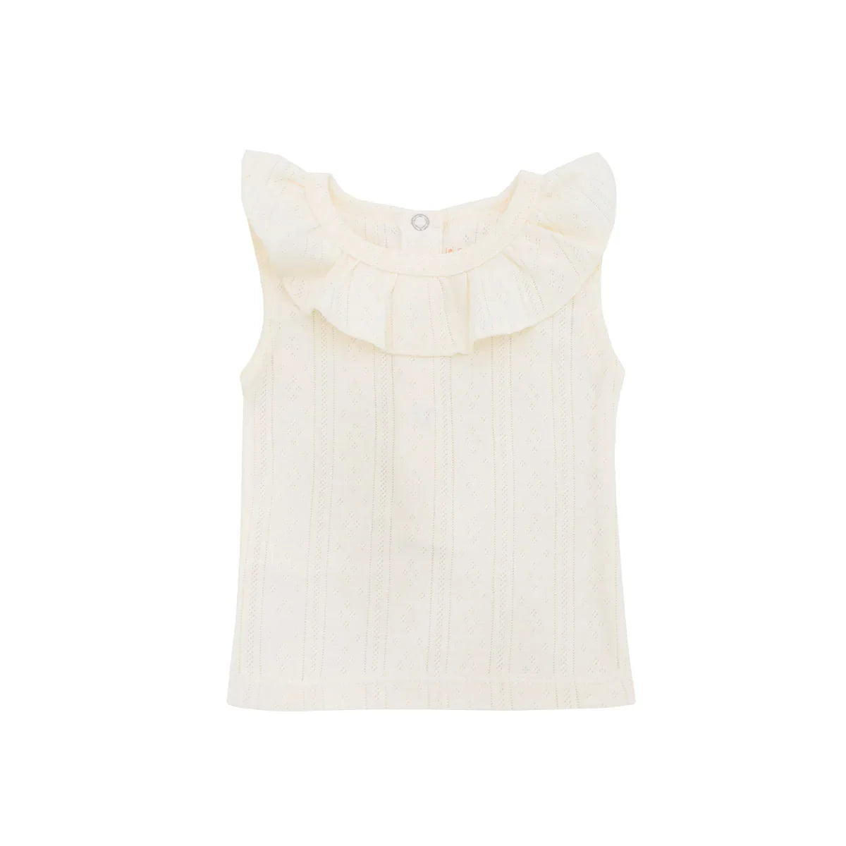 Baby Girl Ruffle Top in Cream Pointelle Cotton by Le Petit Society — image 12