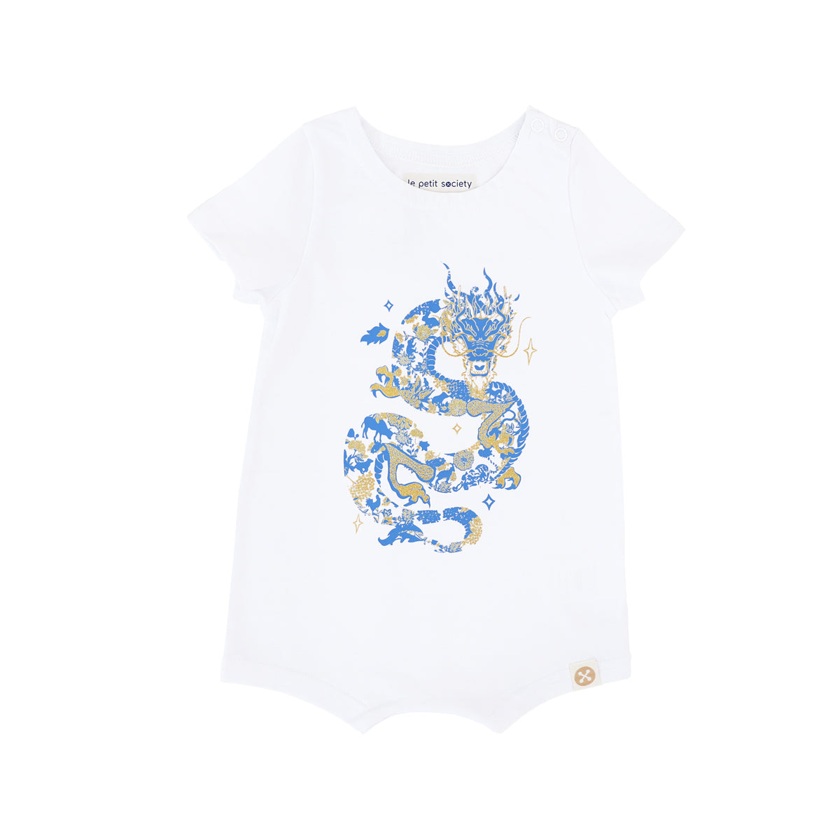 Dragon Streetwear - Baby Romper in White Dragon by Le Petit Society — image 8