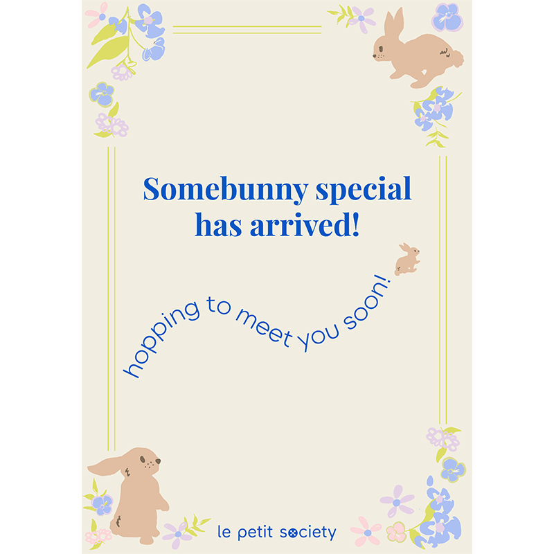 Le Petit Society e-gift card with a bunny print and the text 'somebunny special has arrived'