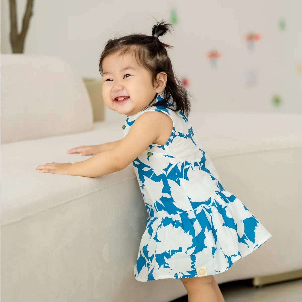 Garden Series - Baby Girl Dress in Blue Floral by Le Petit Society — image 8
