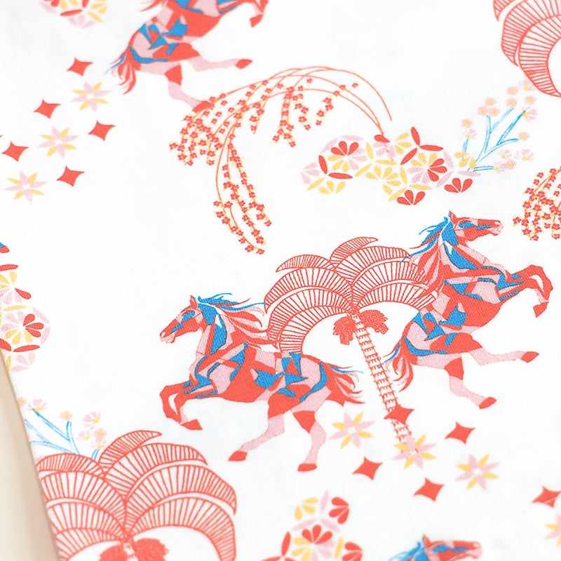 Zodiac Series - Baby Boy Jersey Romper in Red Carnival Horse Print by Le Petit Society — image 4