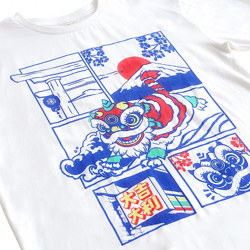 Lion Dance Series - Adult Comic Print Tee in White by Le Petit Society — image 2