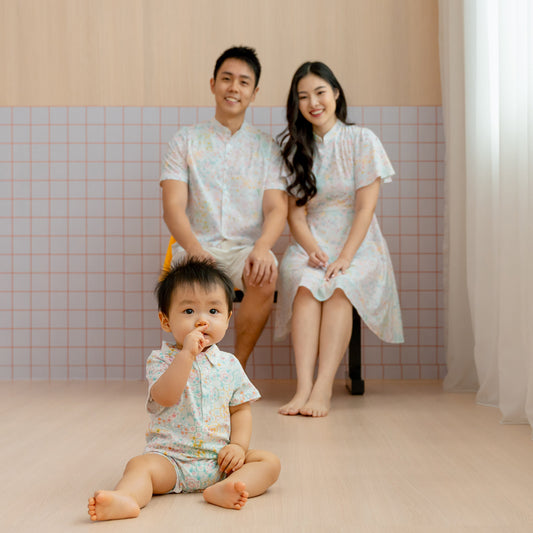Chinese Motif Series - Baby Boy Jersey Romper in Pastel Rainbow Motif by Le Petit Society — image 2