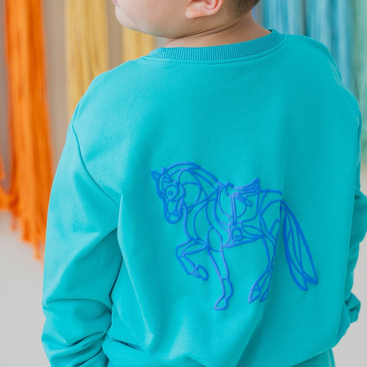 Zodiac Series - Kids Pullover in Green with Embossed Horse Print by Le Petit Society — image 2