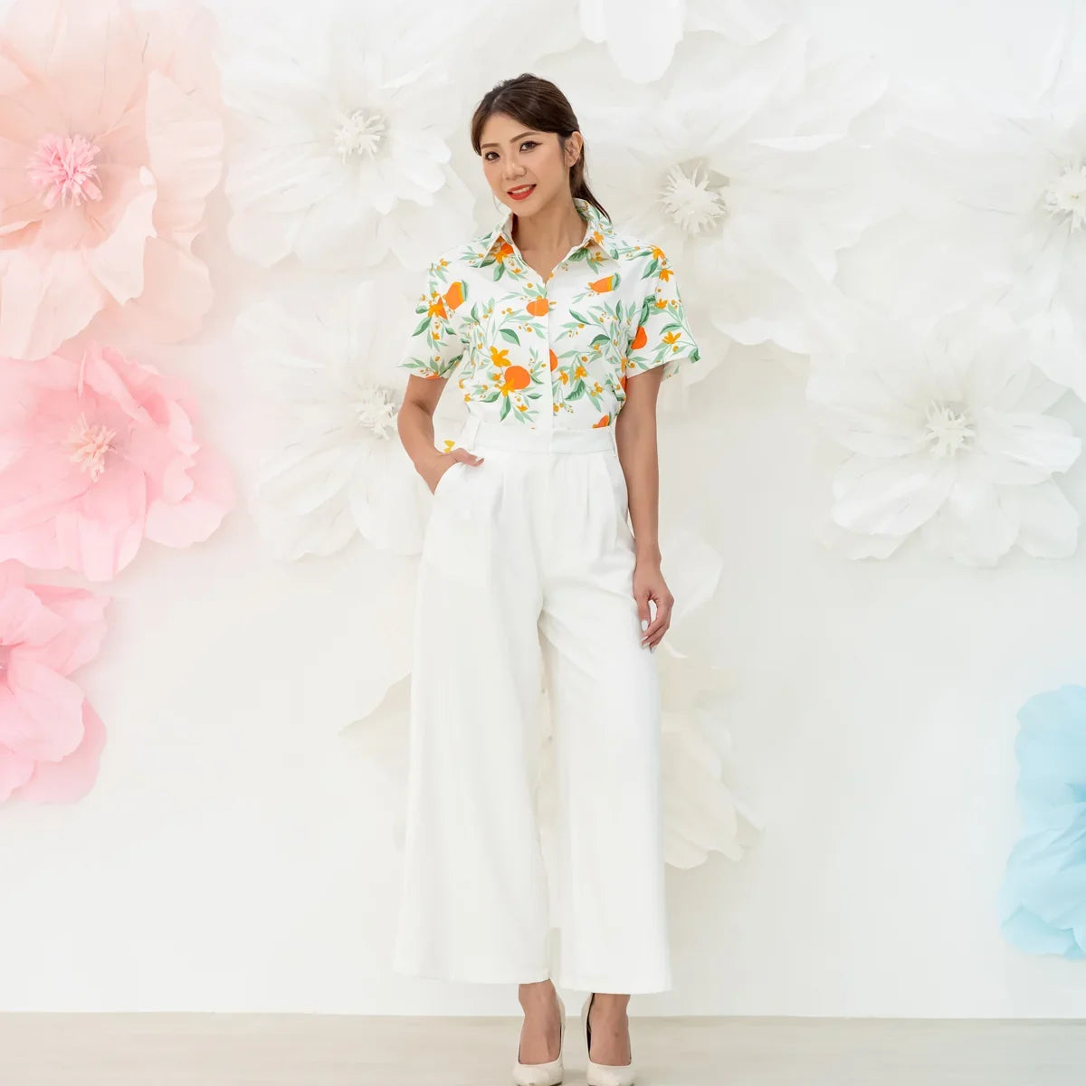 Mandarin Orange Series - Ladies Shirt in White by Le Petit Society — image 11