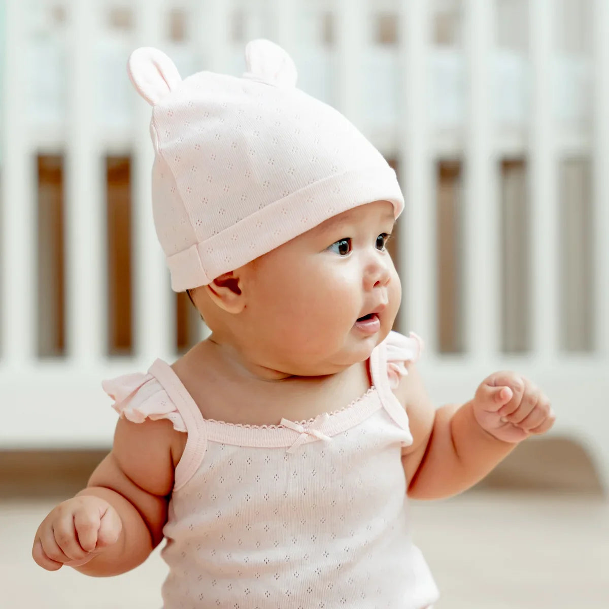 Organic Baby Bear Hat in Pink by Le Petit Society — image 4