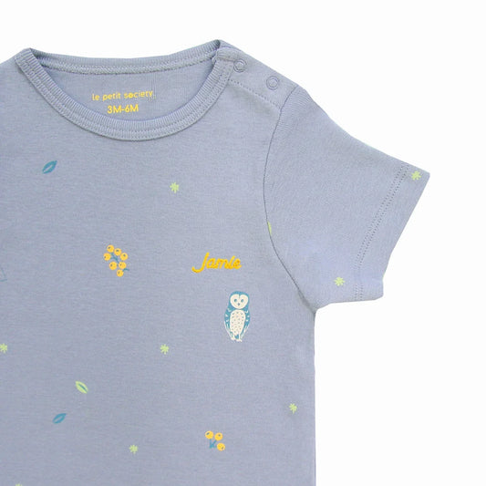 Baby Organic Short Sleeve Romper in Owl Print (Personalisable)