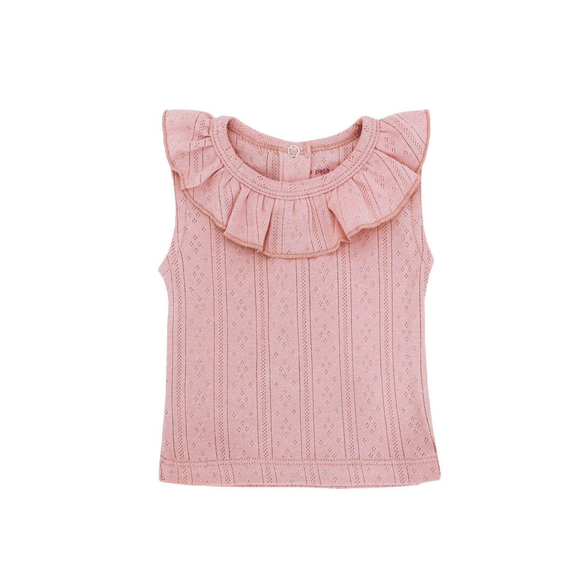 Baby Girl Ruffle Top in Plum Pointelle Cotton by Le Petit Society — image 16