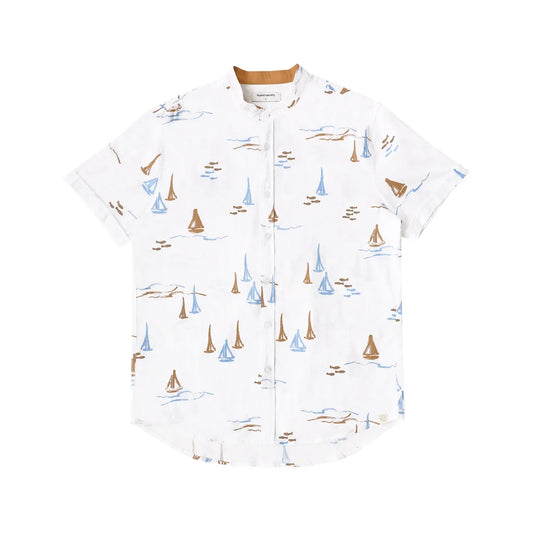 Resort Series - Men's White Shirt in Sail Boat Print by Le Petit Society — image 2