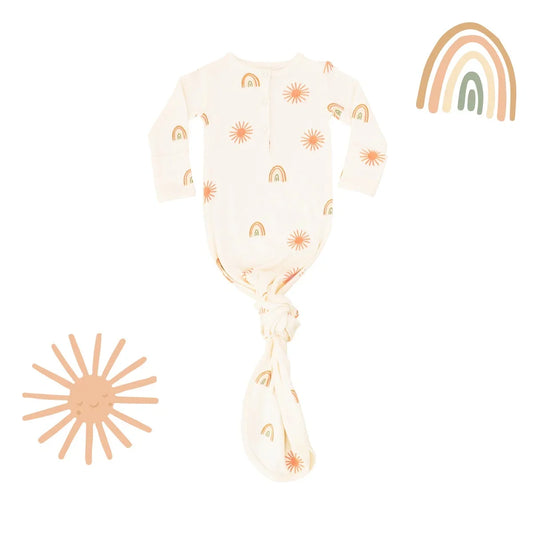 Baby Organic Knotted Gown in Sun & Rainbow Print (Personalisable) by Le Petit Society — image 2