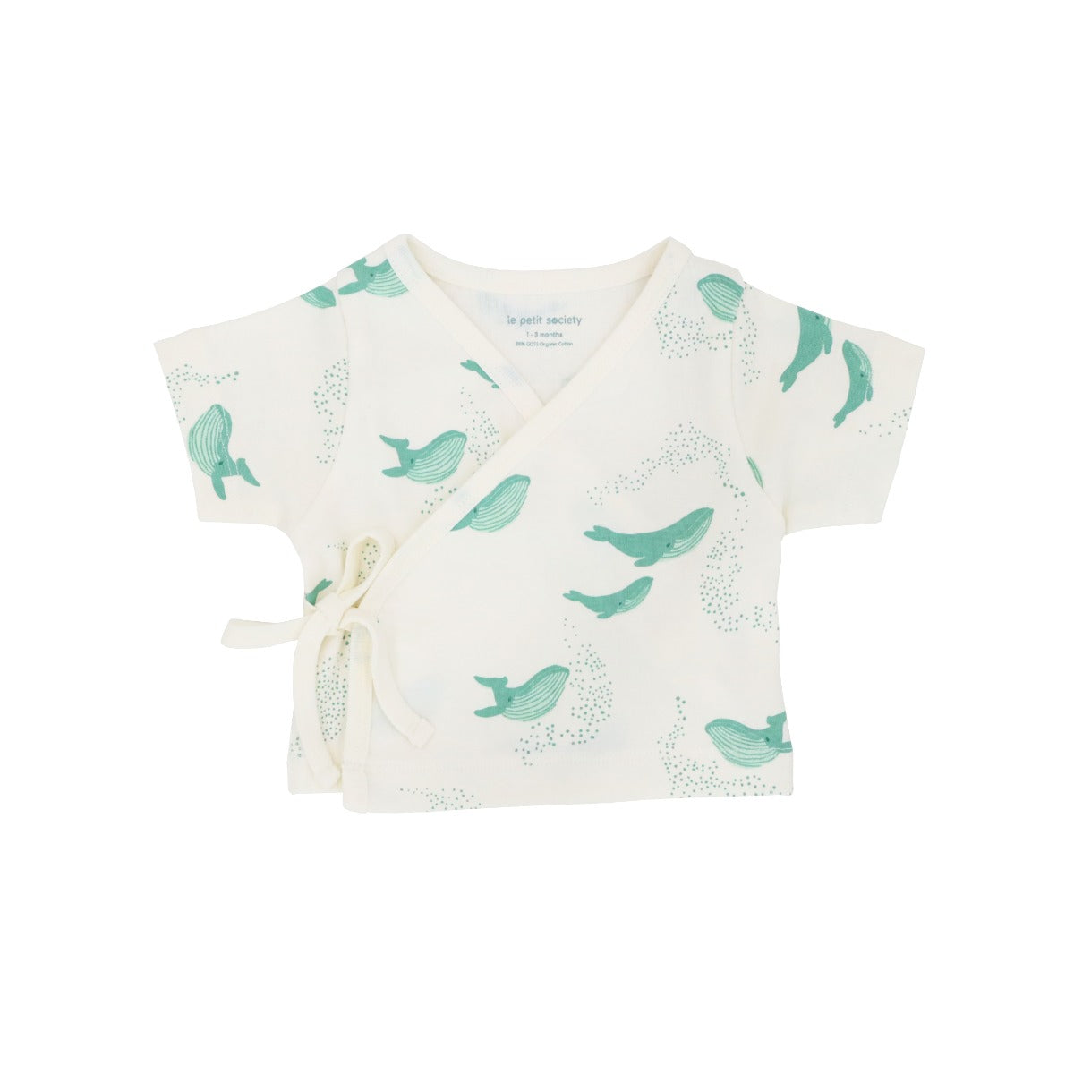 Baby Organic Short Sleeves Kimono Top in Whale Print by Le Petit Society — image 7