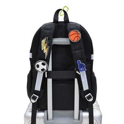 The shoulder straps of the LPS kids double pocket school bag customised with velcro patches.