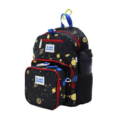 The LPS kids single pocket school bag and mini lunch bag bundle in planets print.