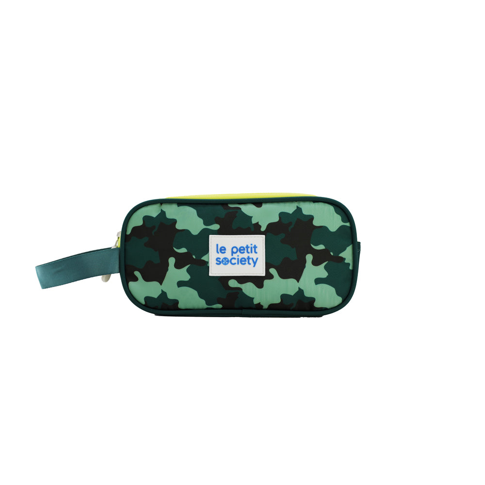Le Petit Society's double zip pencil case in camouflage print.