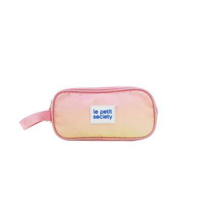 A pencil case in pink and yellow ombre.