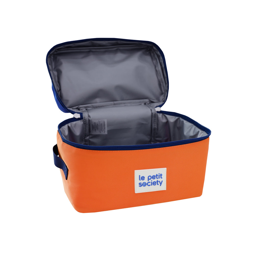 A thermal lunch bag with an interior lined with a PEVA waterproof and insulated material.