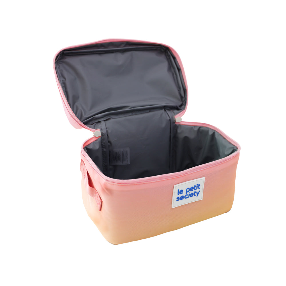 A thermal lunch bag with an interior that is lined with a PEVA waterproof and insulated lining.