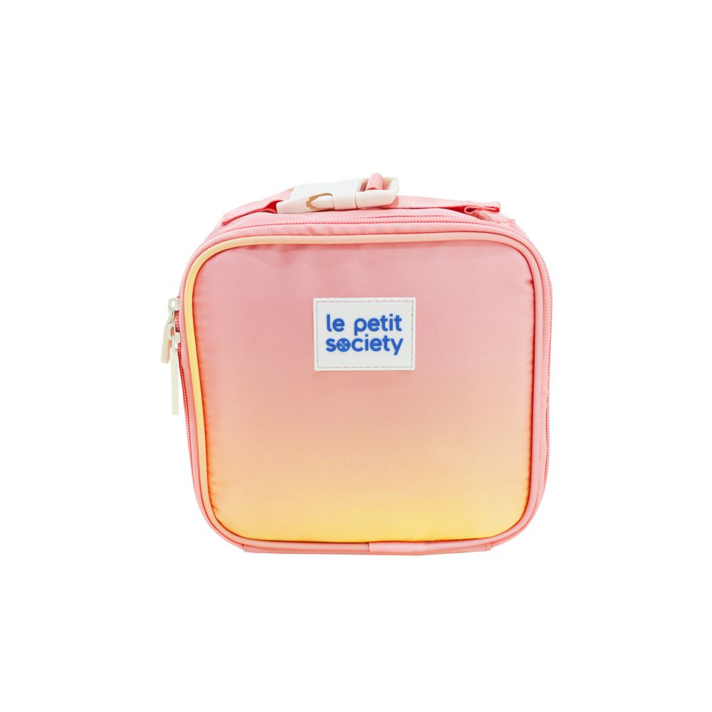 A mini lunch bag in pink and yellow sunset gradient.