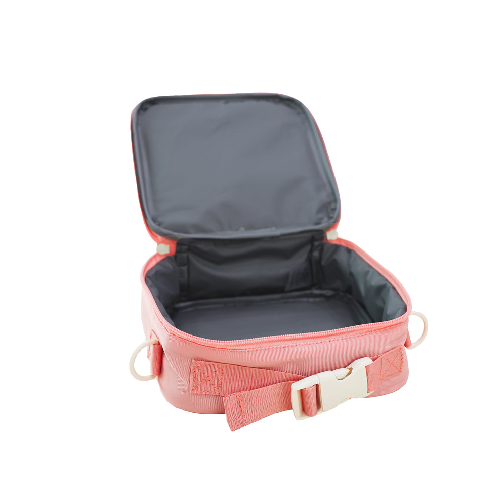 A thermal mini lunch bag with an interior lined with PEVA waterproof material.