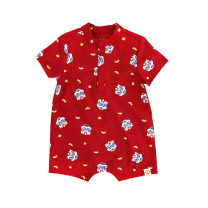 Lion Dance Series - Baby Boy Shirt Romper in Red by Le Petit Society — image 4