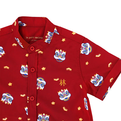 Lion Dance Series - Boys Shirt in Red by Le Petit Society — image 2