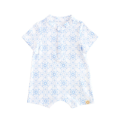 Chinese Motif Series - Baby Boy Jersey Romper in Blue Motif by Le Petit Society