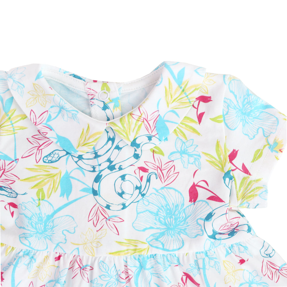 Zodiac Series - Baby Girl Jersey Dress in White Floral Snake Print by Le Petit Society — image 5
