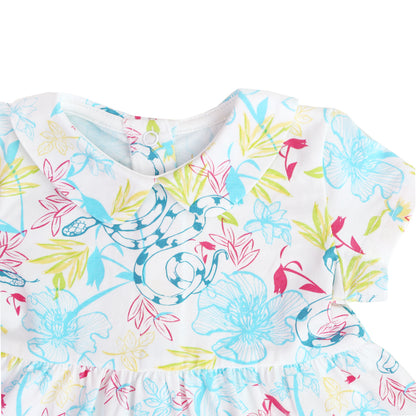 Zodiac Series - Baby Girl Jersey Dress in White Floral Snake Print by Le Petit Society — image 5