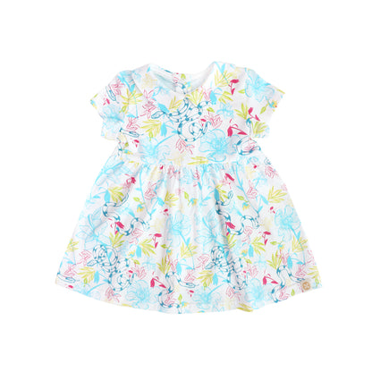 Zodiac Series - Baby Girl Jersey Dress in White Floral Snake Print by Le Petit Society — image 3