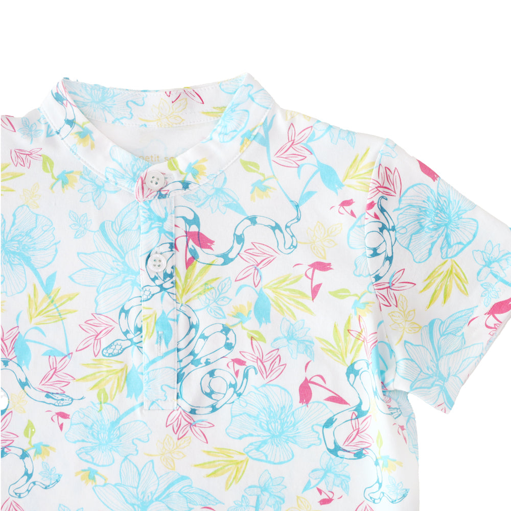 Zodiac Series - Boys Jersey Shirt in White Floral Snake Print by Le Petit Society — image 2
