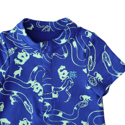 Zodiac Series - Baby Boy Jersey Romper in Blue Snake Print by Le Petit Society — image 4