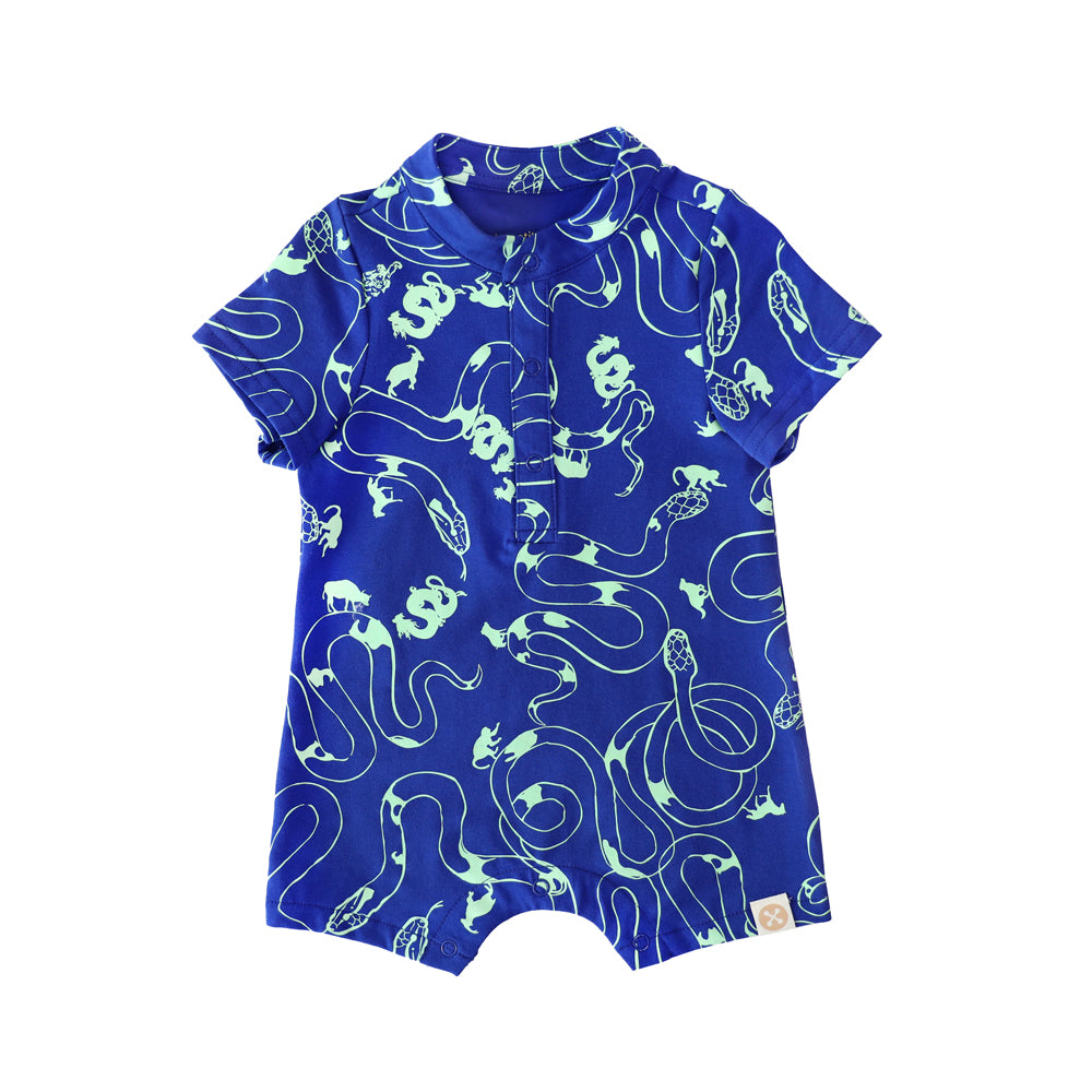 Zodiac Series - Baby Boy Jersey Romper in Blue Snake Print by Le Petit Society — image 5