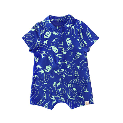 Zodiac Series - Baby Boy Jersey Romper in Blue Snake Print by Le Petit Society — image 5