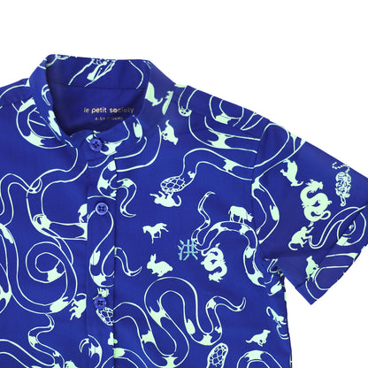 Zodiac Series - Boys Shirt in Blue Snake Print by Le Petit Society — image 3
