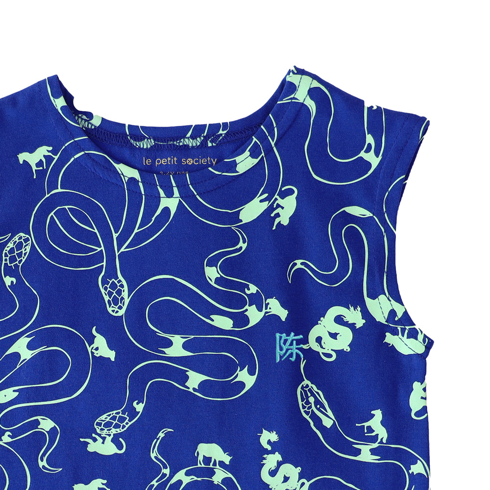 Zodiac Series - Boys Tank in Blue Snake Print by Le Petit Society — image 2