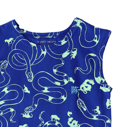 Zodiac Series - Boys Tank in Blue Snake Print by Le Petit Society — image 2