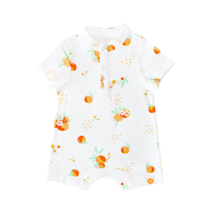 Mandarin Orange Series - Baby Boy Jersey Romper in White by Le Petit Society — image 5