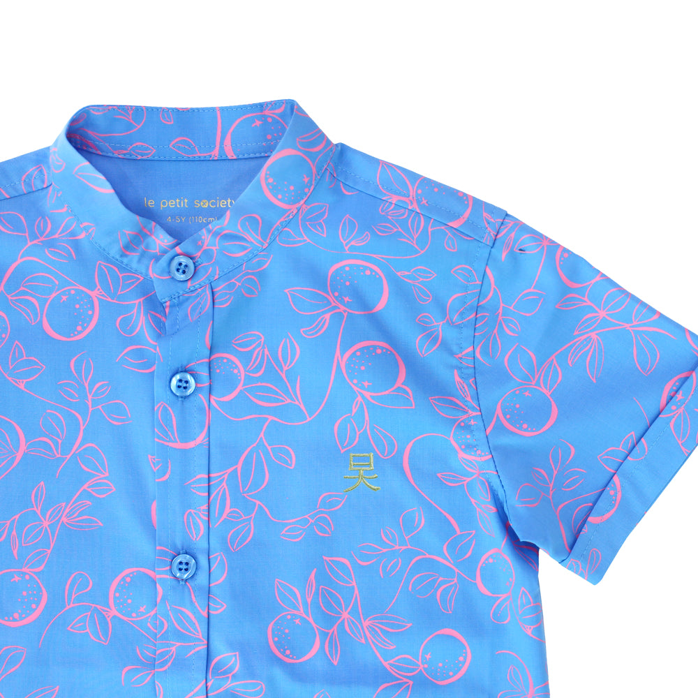 Mandarin Orange Series - Boy's Shirt in Blue by Le Petit Society — image 5