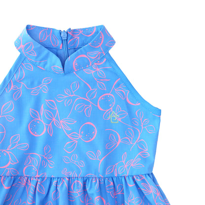 Mandarin Orange Series - Girls Halter Cheongsam in Blue by Le Petit Society — image 6