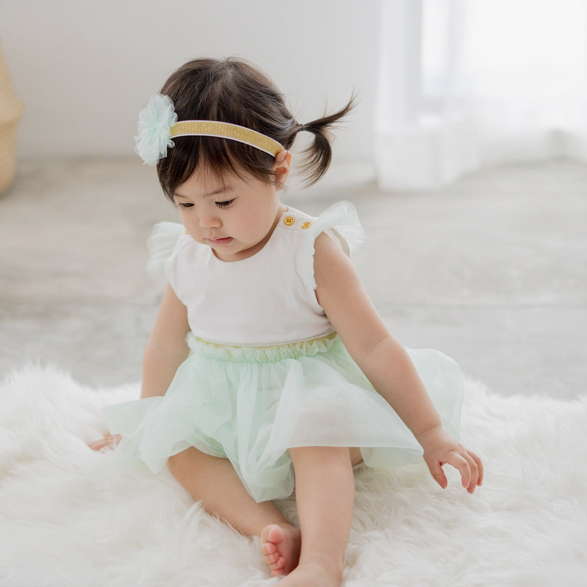 Flower Girl Series - Baby Bubble Dress in Mint by Le Petit Society — image 8