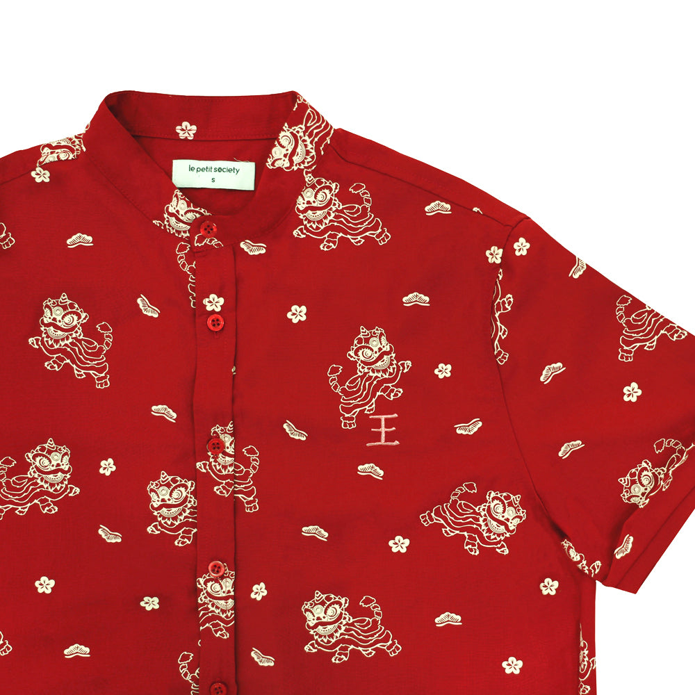 Lion Dance Series - Men's Shirt in Red Lion Print (Classic Fit) by Le Petit Society — image 4