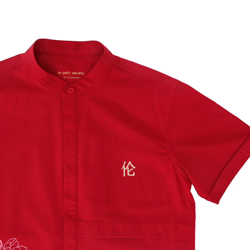 Zodiac Series - Boys Shirt in Red Snake Print by Le Petit Society — image 4