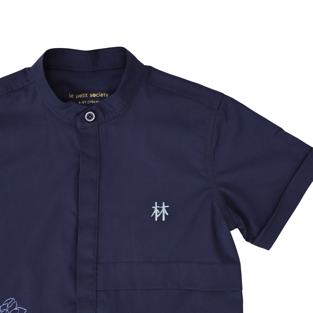 Zodiac Series - Boys Shirt in Navy Snake Print by Le Petit Society — image 2