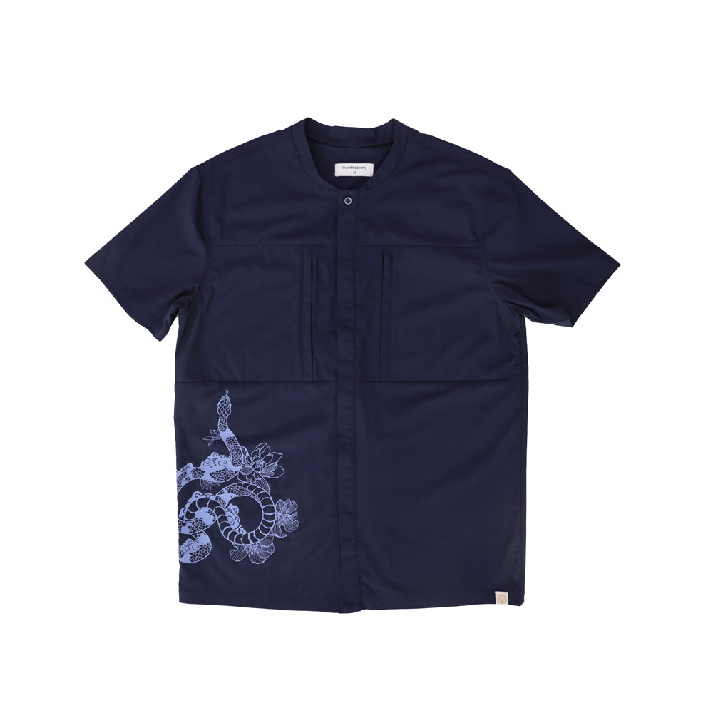 Zodiac Series - Men's Camp Collar Shirt in Navy with Double Pockets (Relaxed Fit) by Le Petit Society — image 4