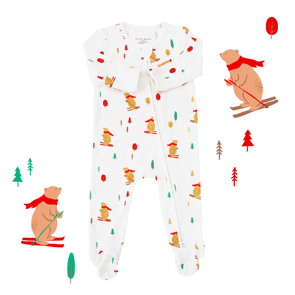 Baby Bamboo Sleepsuit in Ski Bear Print by Le Petit Society — image 6