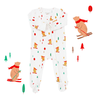 Baby Bamboo Sleepsuit in Ski Bear Print by Le Petit Society — image 6