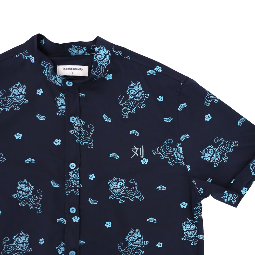 Lion Dance Series - Men's Shirt in Navy Lion Print (Classic Fit) by Le Petit Society — image 2