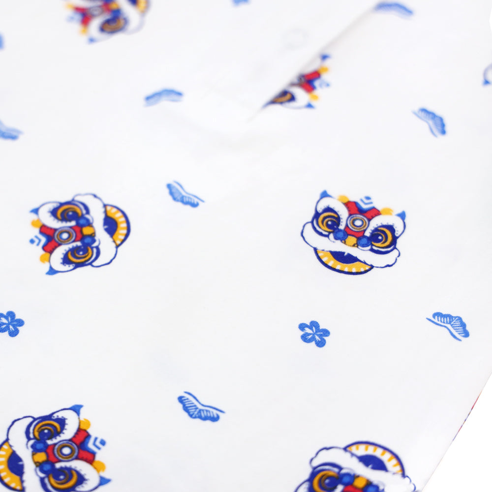 Lion Dance Series - Baby Boy Jersey Romper in White by Le Petit Society — image 5